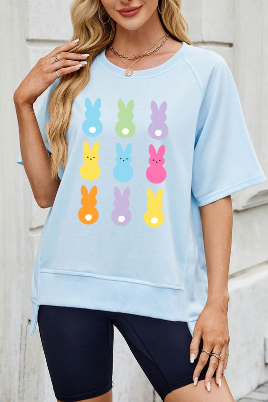 Pastel Easter Bunny Graphic Tee Women Spring Casual Top