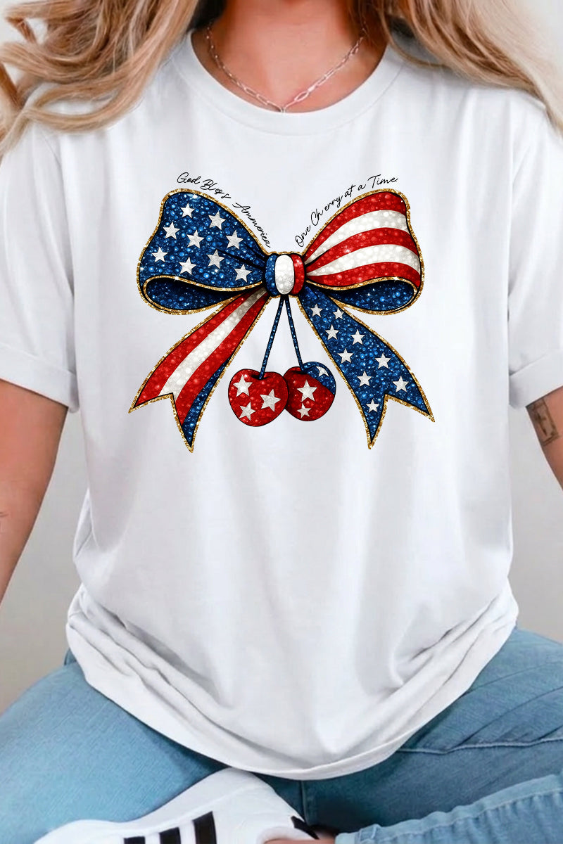 4th of July Patriotic Bow Cherry Graphic Tee