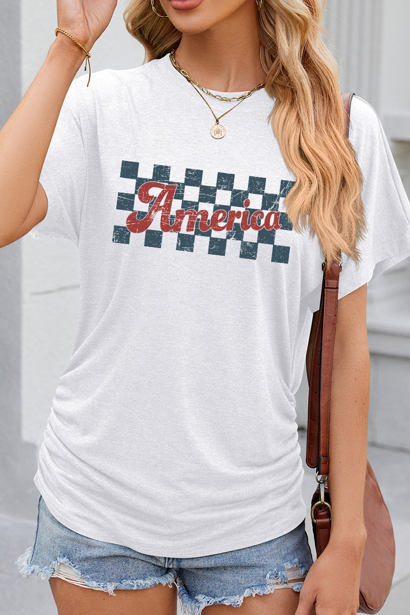 America Checkerboard Graphic Independence Day T Shirt