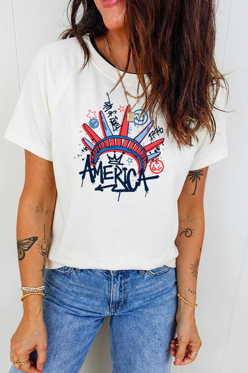 Patriotic America Graphic Crew Neck Short Sleeve T Shirt