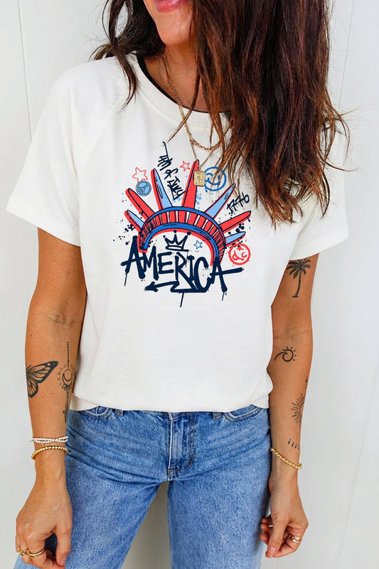 Patriotic America Graphic Crew Neck Short Sleeve T Shirt