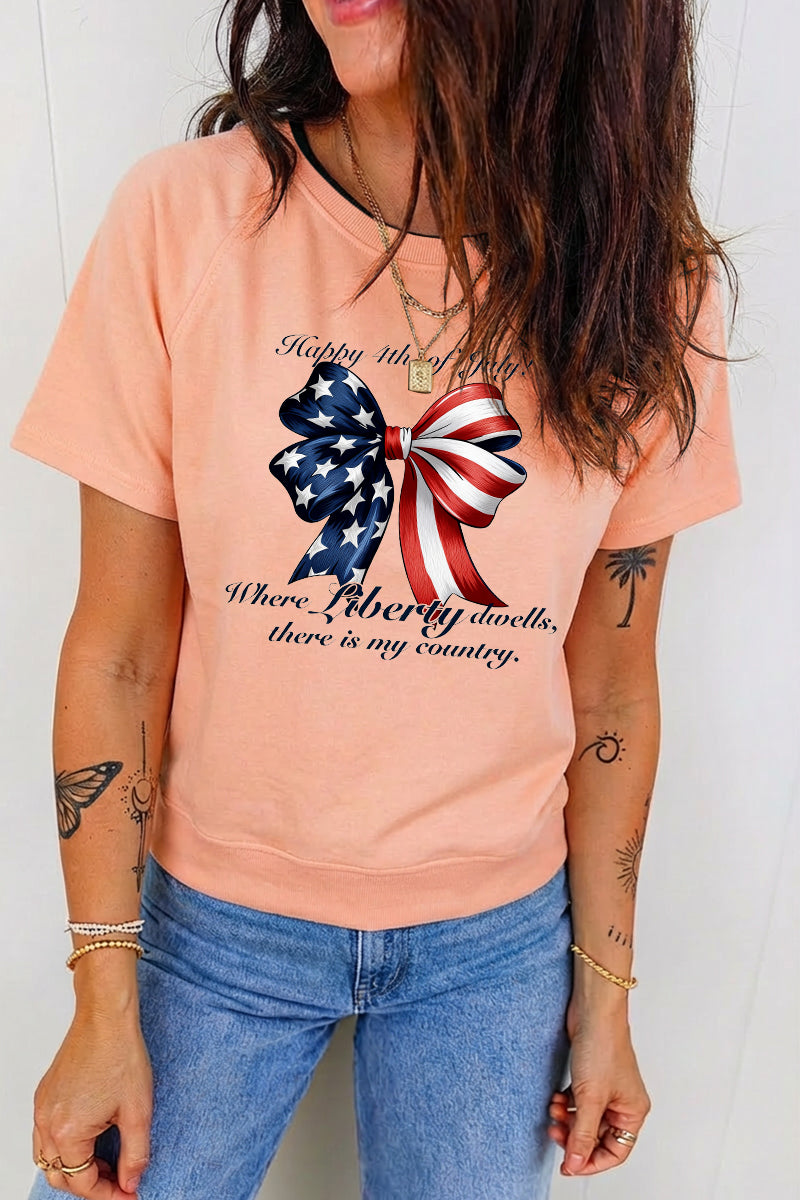 Patriotic Liberty Bow USA Flag 4th of July Graphic Tee