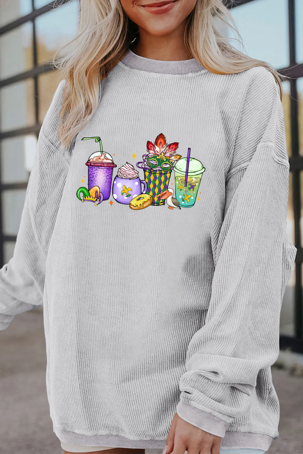 Mardi Gras Cocktail Drinks Graphic Corded Sweatshirt