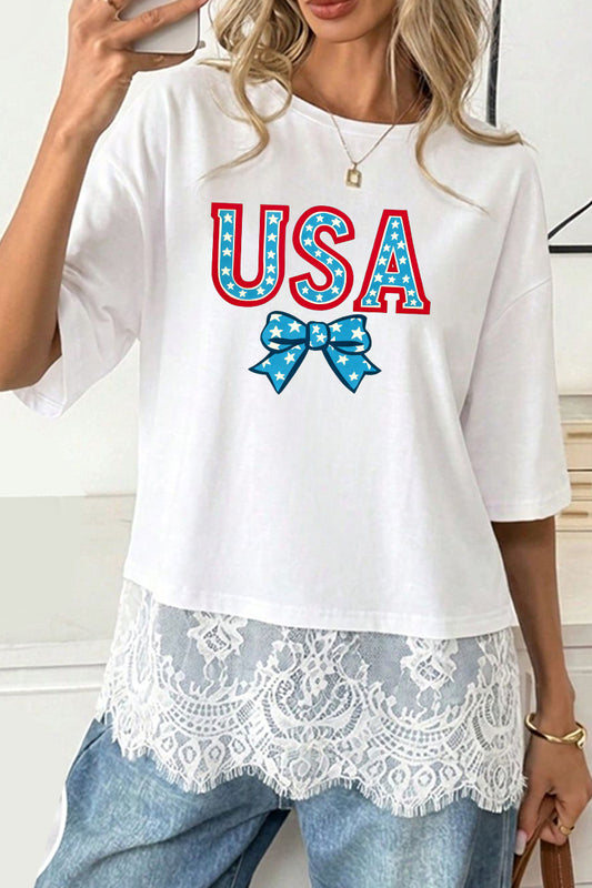 USA Graphic Lightweight Tee with Lace Hem Holiday