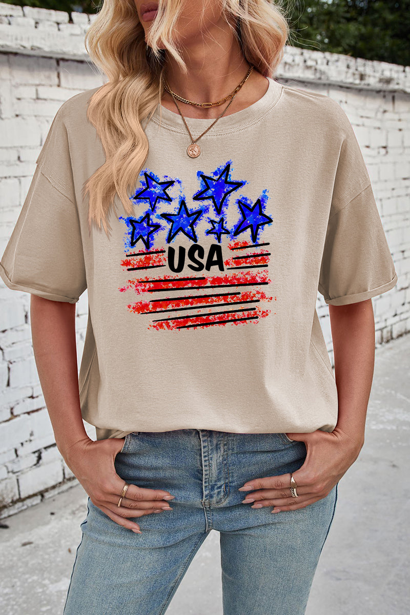 USA Star Flag Cotton Tee Oversized Casual Patriotic