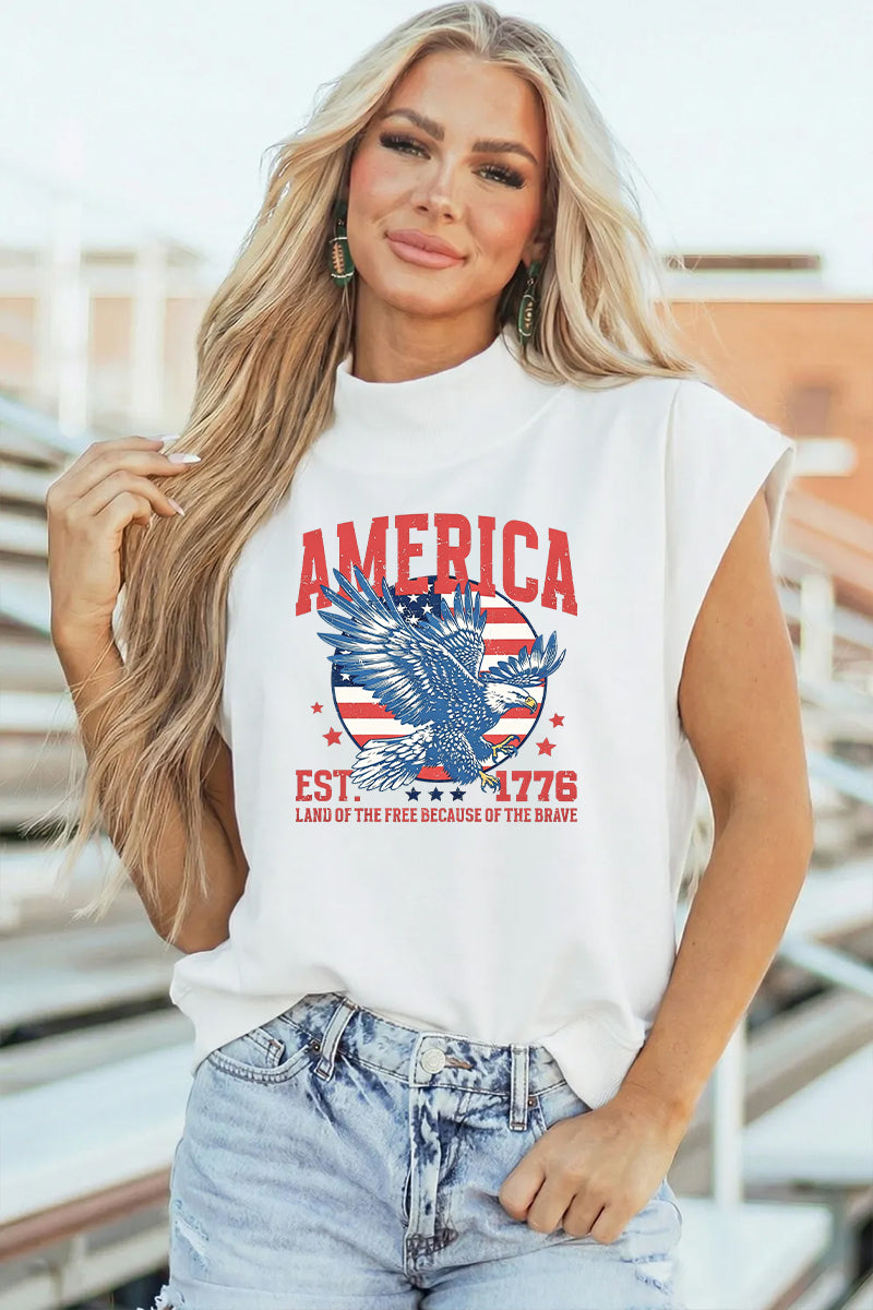Patriotic Cotton Graphic Tee Vintage Eagle Sleeveless Tee