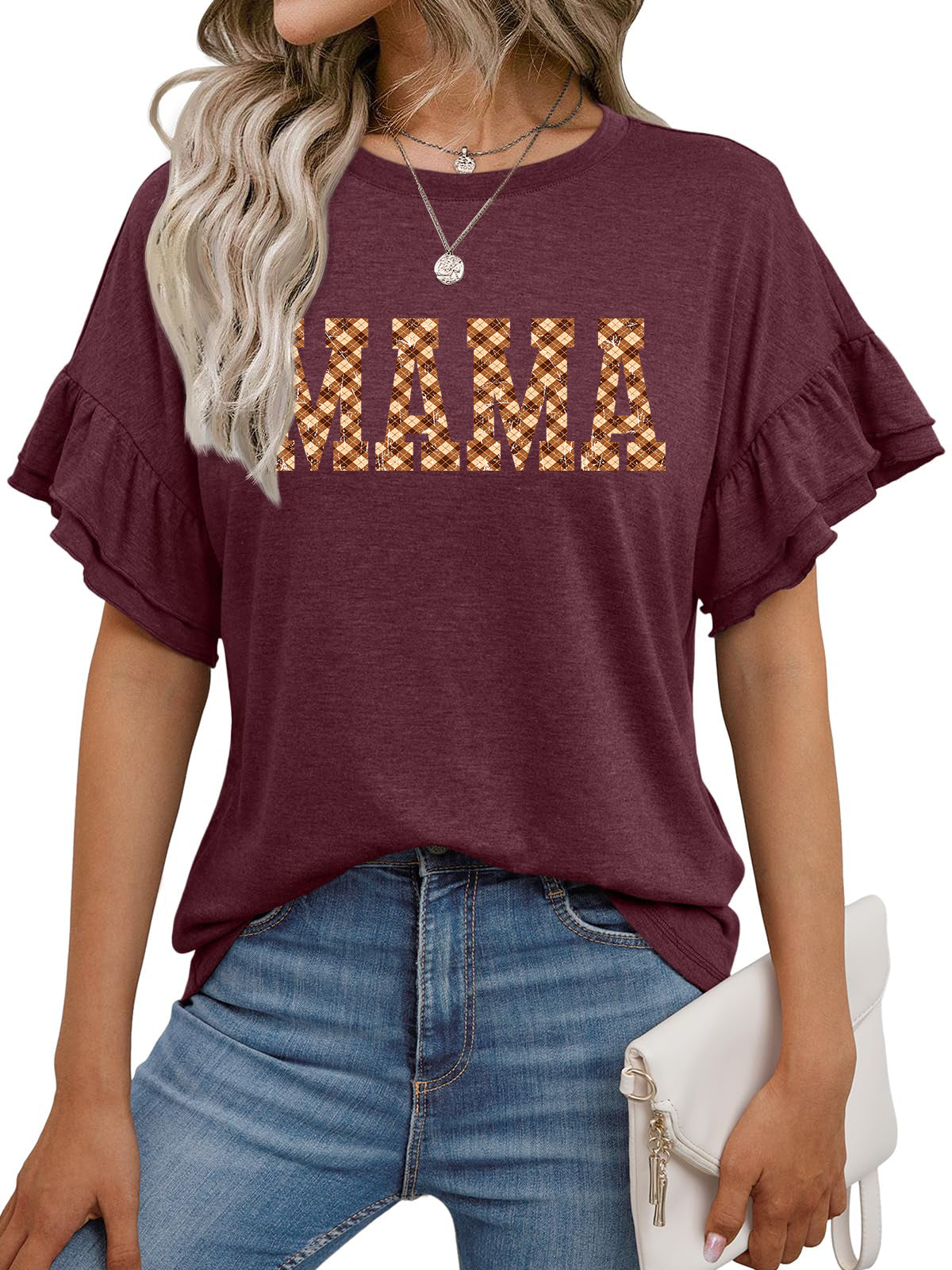 Mother Day MAMA Graphic Ruffle Sleeve Tee Women