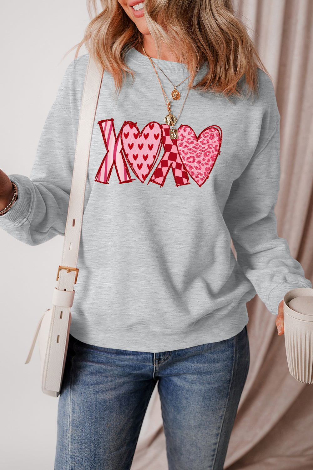 Valentine’s Day XOXO Patchwork Heart Graphic Sweatshirt