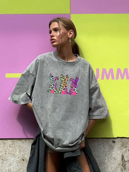 Easter Bunny Letter Graphic Oversized Washed Cotton Tee