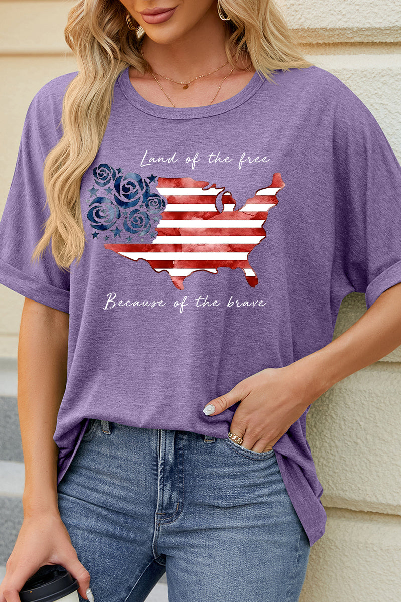 American Flag Graphic Loose Tee Fourth of July Casual Patriotic Top