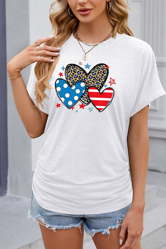 Leopard Heart USA Flag Graphic Casual Summer Tee