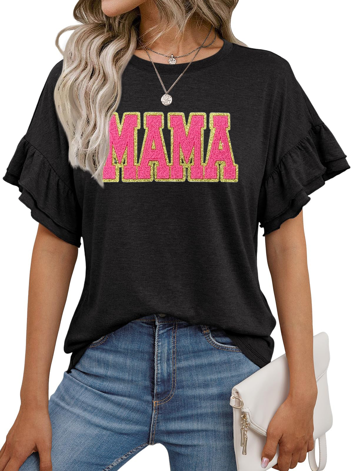 Mother’s Day Mama Graphic Ruffle Sleeve T Shirt
