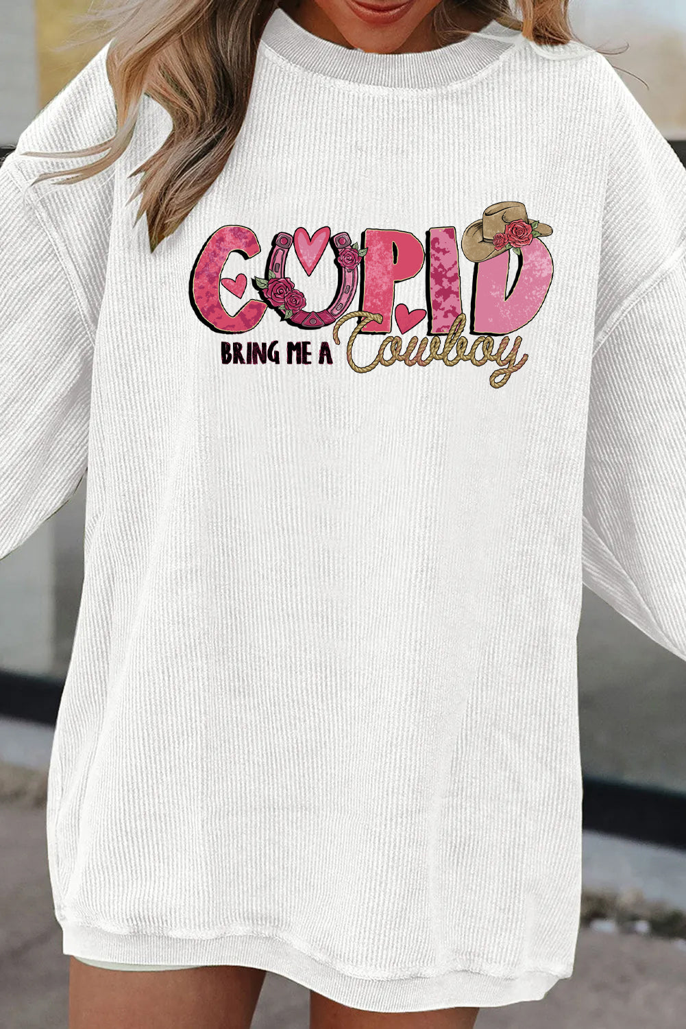 Valentines Day Cupid Cowboy Graphic Casual Sweatshirt