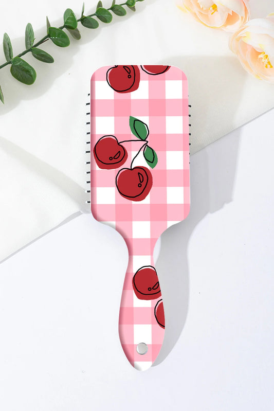 Pink Checkered Cherry Print Large Detangle Air Cushion Comb
