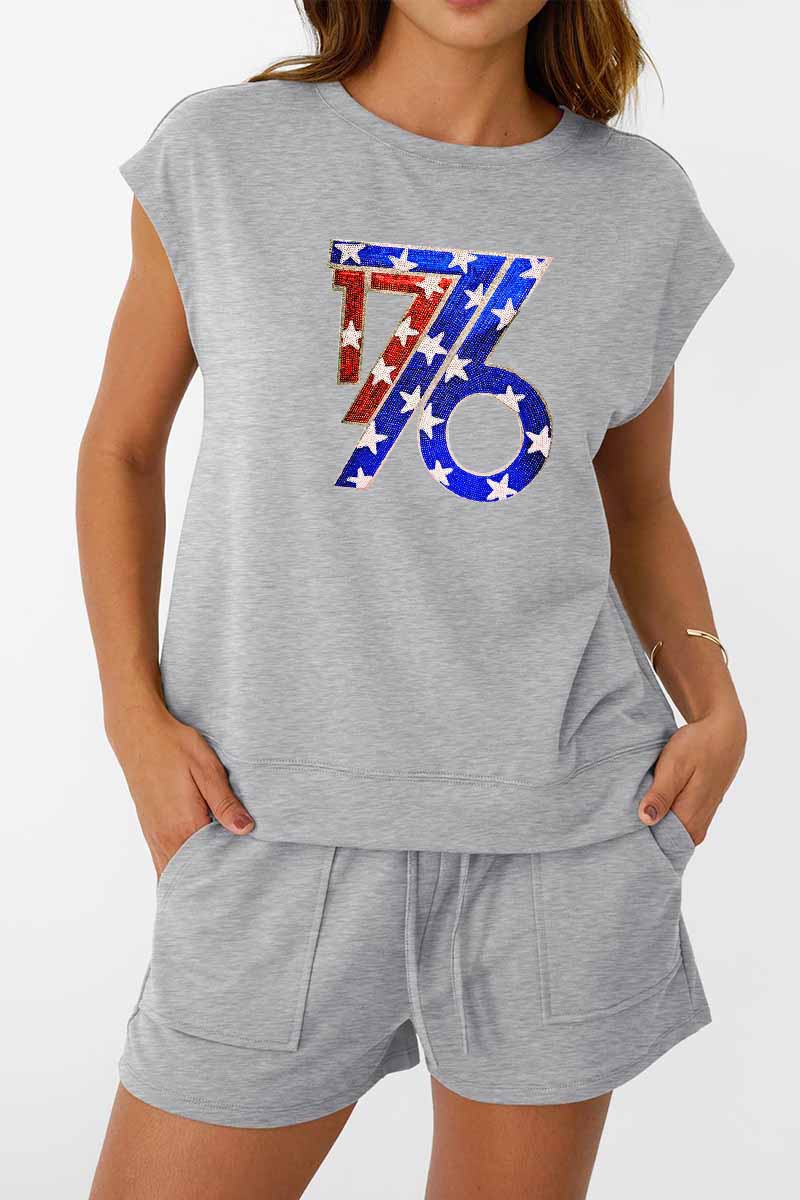 America 1776 Tee Shorts Set Patriotic Independence Day Outfit