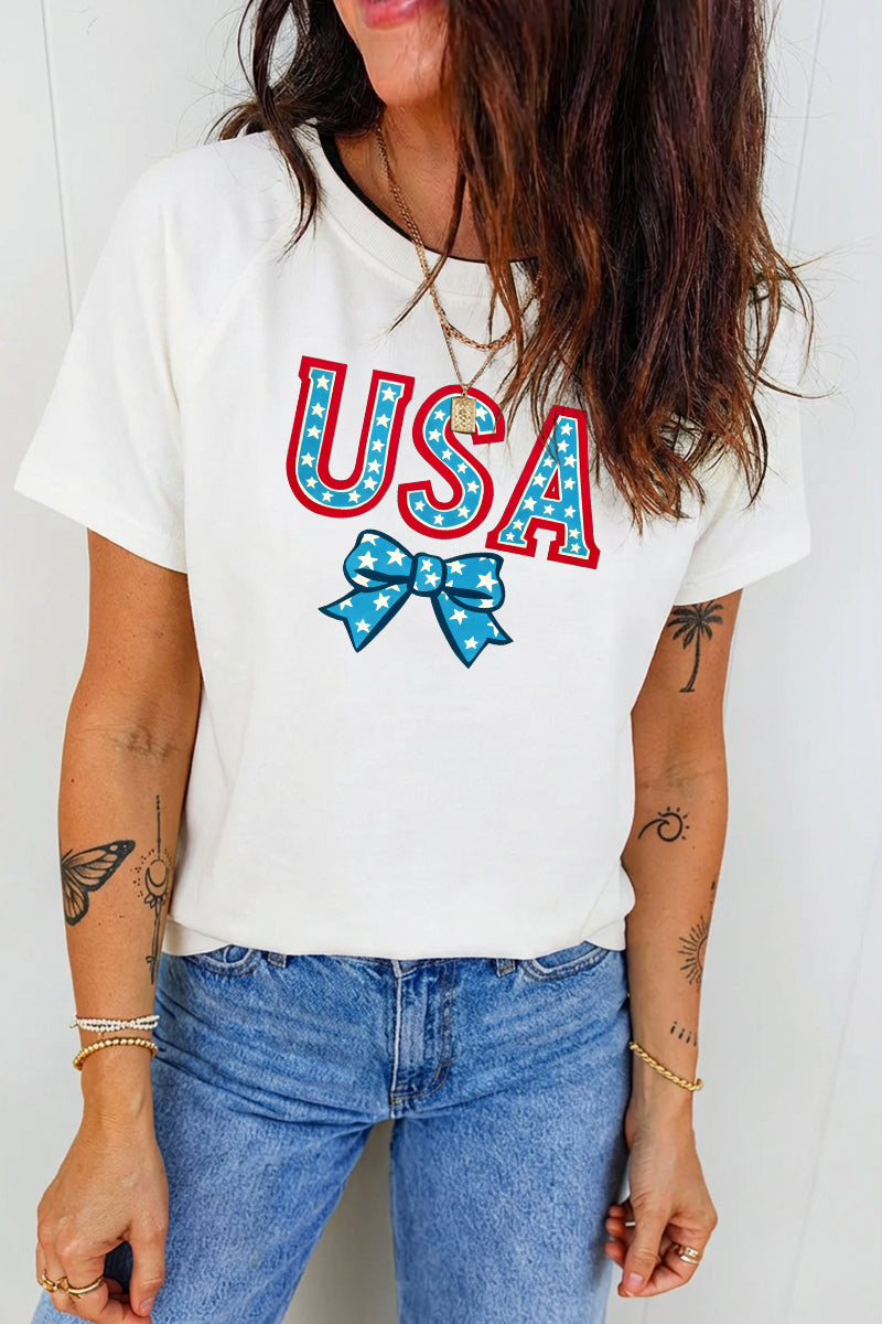 4th of July USA Bow Patriotic Graphic Tee