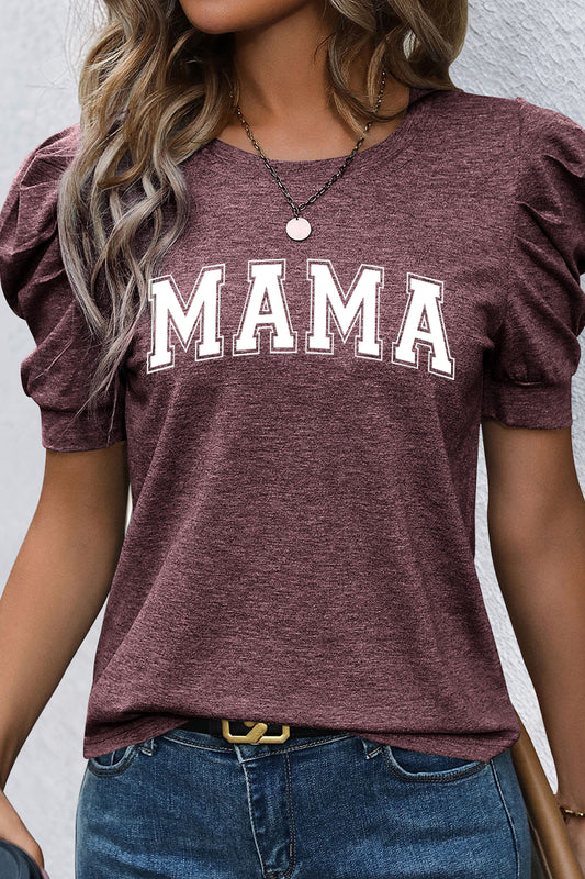Mother’s Day MAMA Graphic Puff Sleeve Casual T Shirt