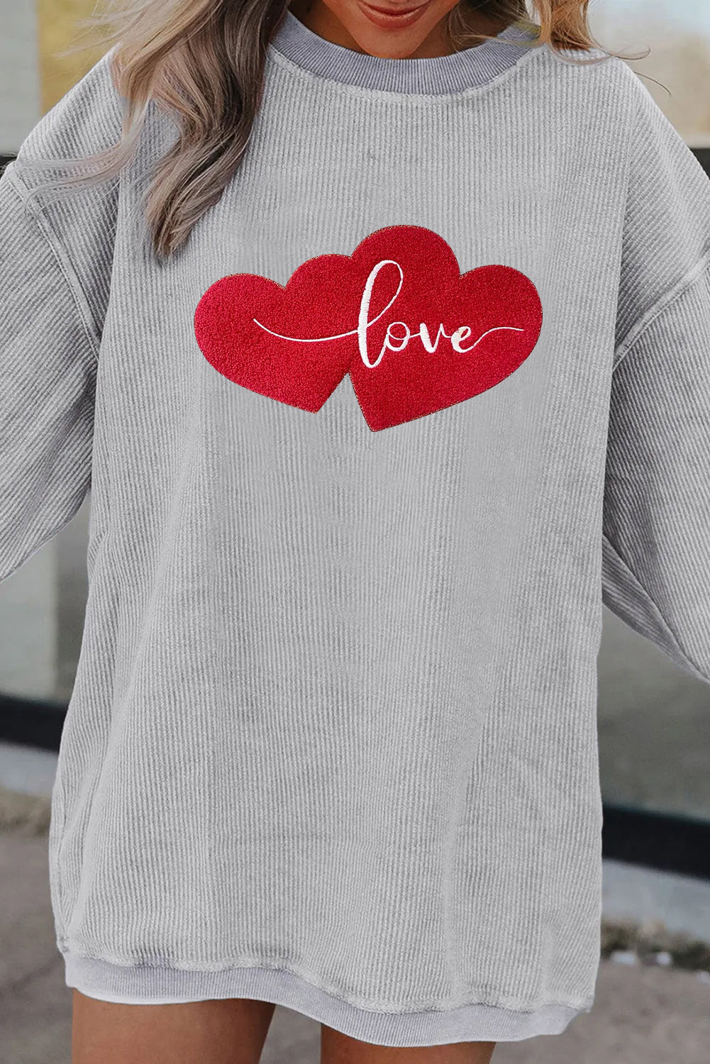 Valentine Love Heart Corduroy Ribbed Oversized Sweatshirt