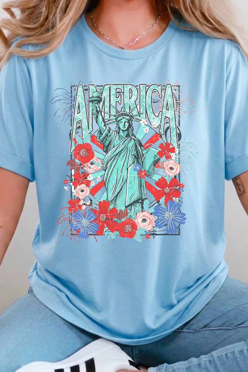 4th of July Floral Statue of Liberty Graphic Tee