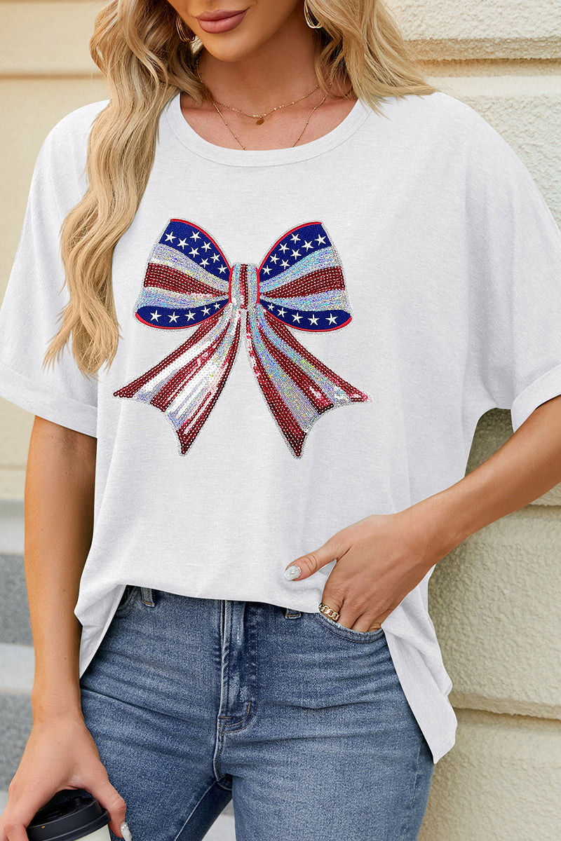American Flag Bow Graphic Loose Fit T Shirt