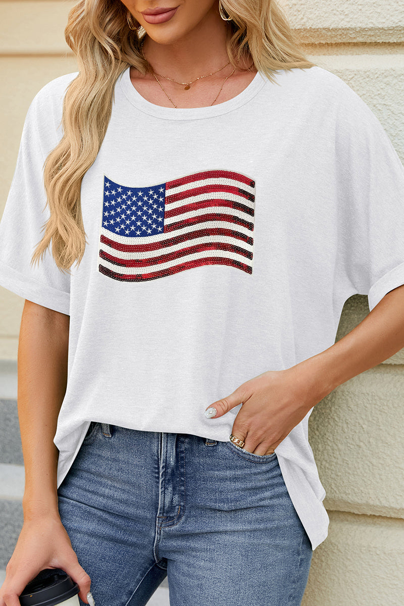 American Flag Graphic Tee Fourth of July Casual Patriotic T Shirt