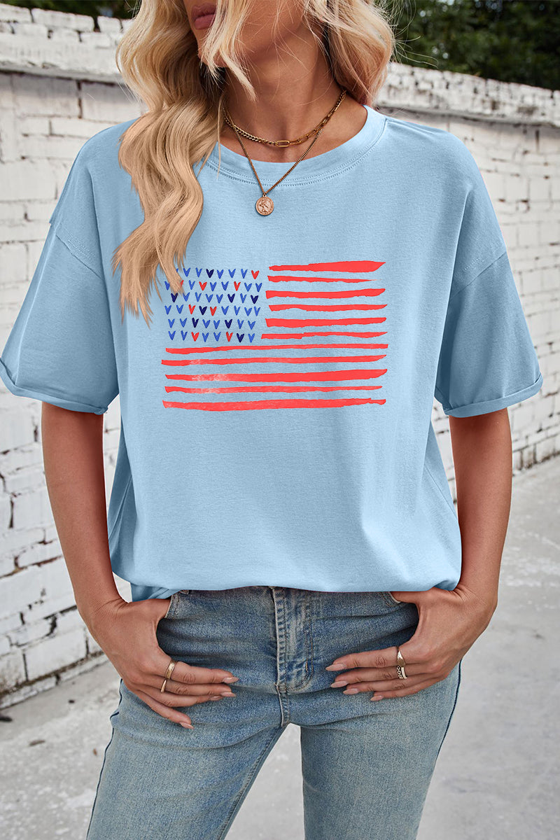 Heart Flag Cotton Tee Oversized Casual Patriotic