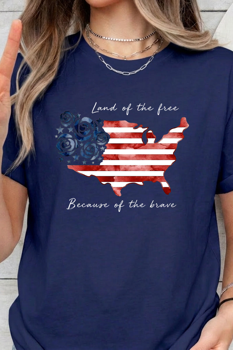 4th of July USA Flag Map Graphic Quote Tee