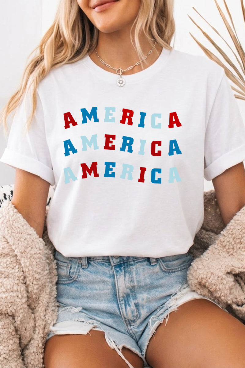 July 4th AMERICA Graphic T Shirt Women Casual