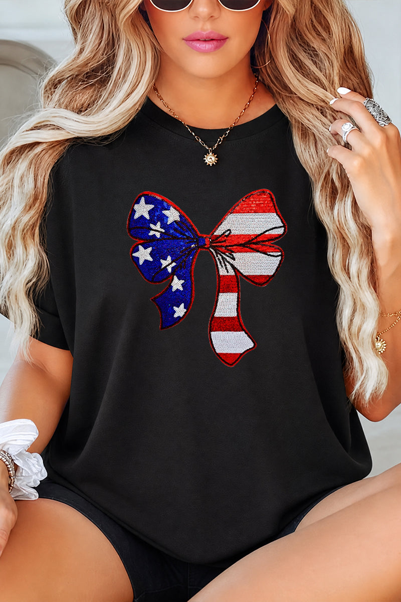 American Flag Bow Independence Day Patriotic Tee
