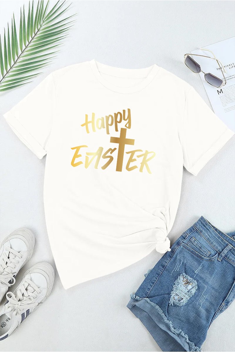 Easter Happy Easter Gold Letter Graphic Tee