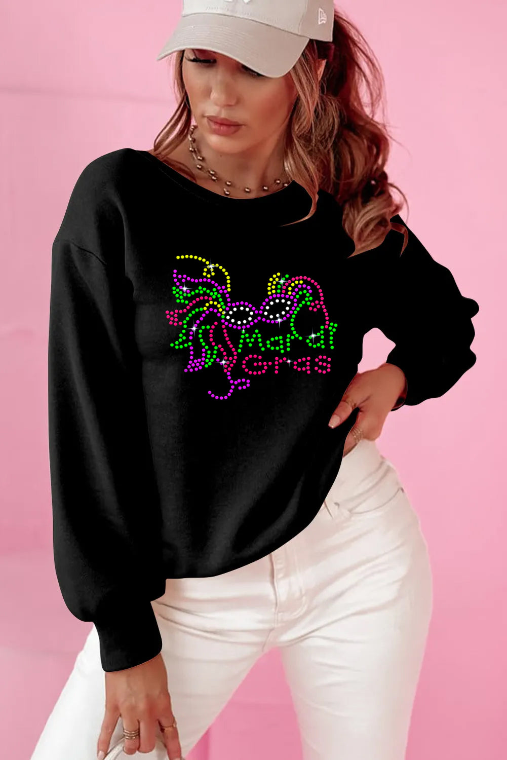 Mardi Gras Sparkle Mask Graphic Pullover Sweatshirt