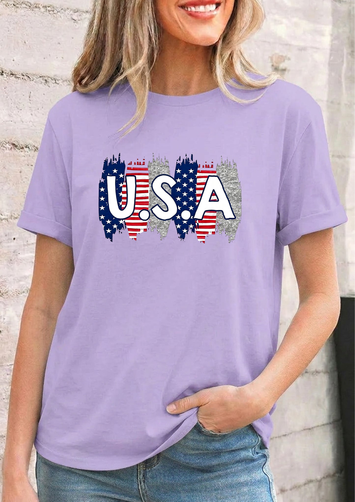 USA Flag Graphic Independence Day Casual Tee