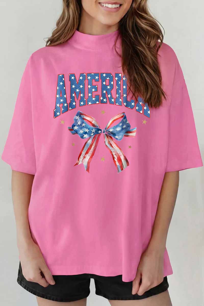 America Bow Graphic Tee Oversized Patriotic Boutique Style