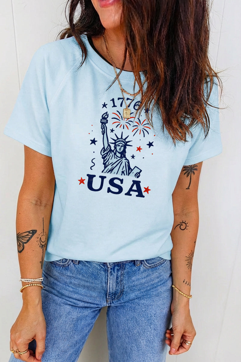 4th of July 1776 Statue Firework Patriotic Tee