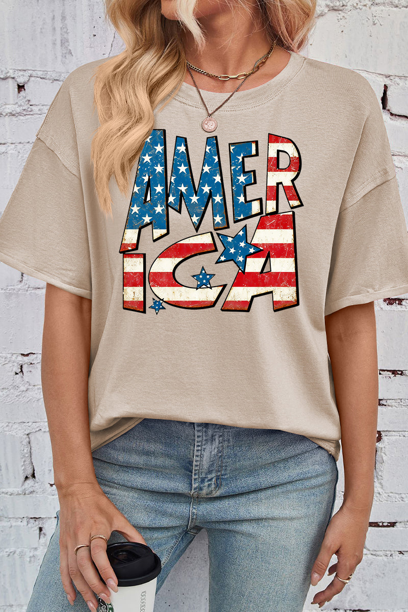 America Flag Print Rayon Tee Oversized Patriotic Top