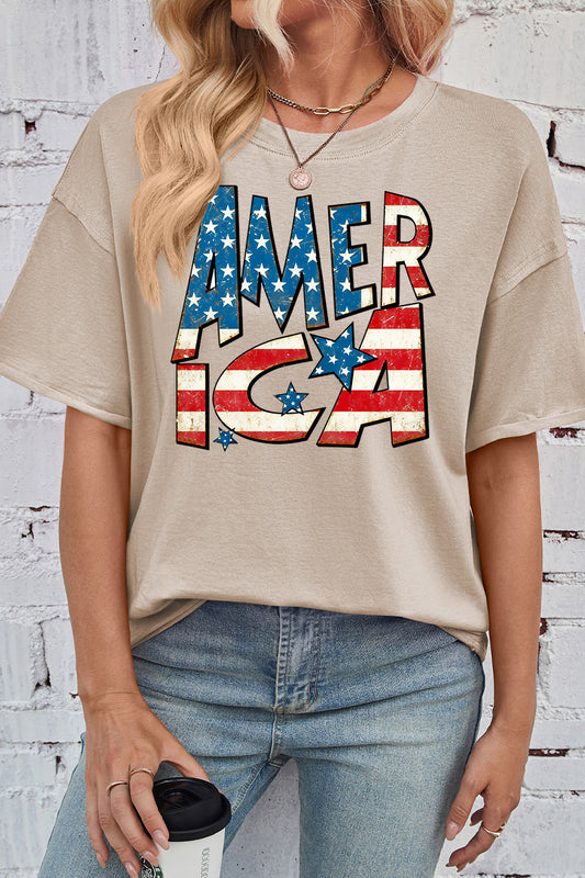 America Flag Print Rayon Tee Oversized Patriotic Top