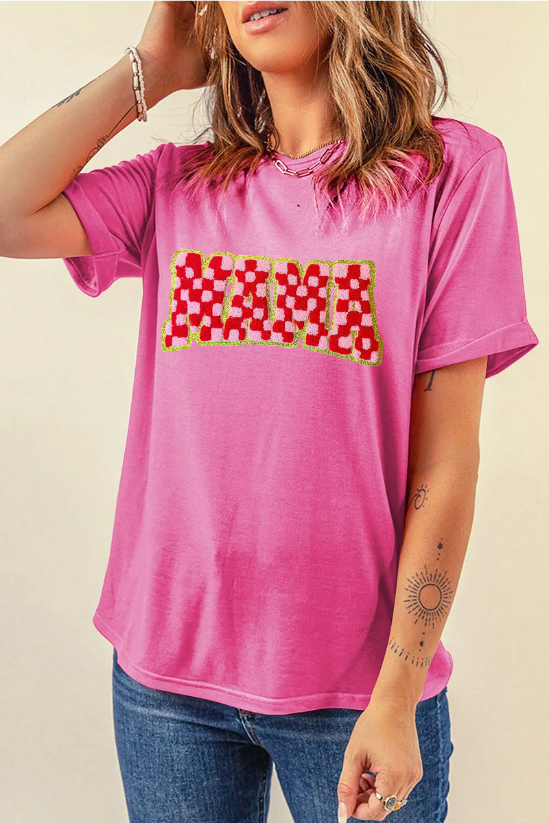 Checker Mama Graphic Tee Women Mothers Day Casual Top