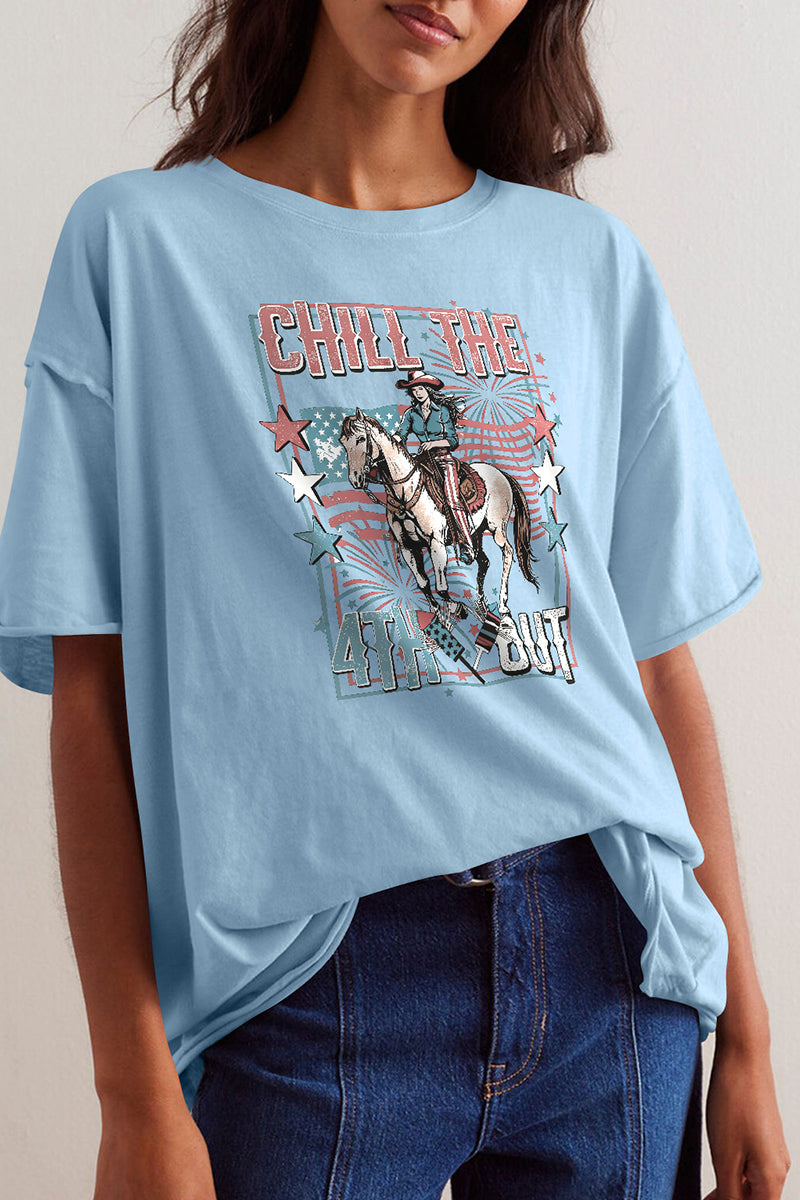 Western Cotton Graphic Tee Patriotic Oversized Rodeo Top