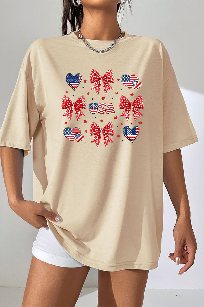 Bow Heart USA Graphic Tee Oversized Casual