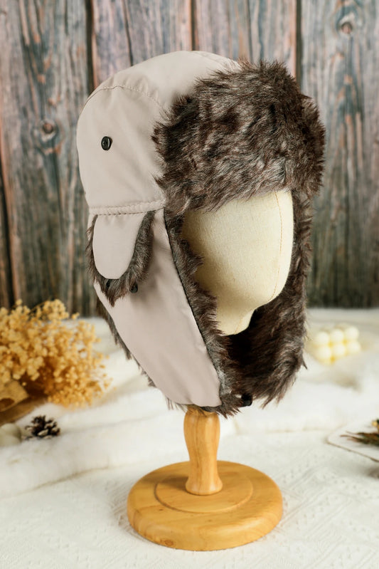 White Windproof Faux Fur Ear Flap Winter Trapper Hat