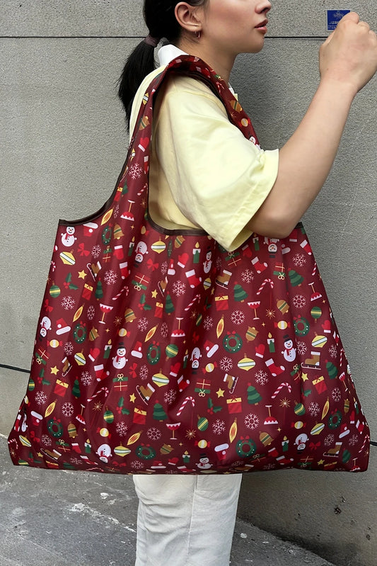 Fiery Red Large Foldable Christmas Holiday Reusable Oxford Bag
