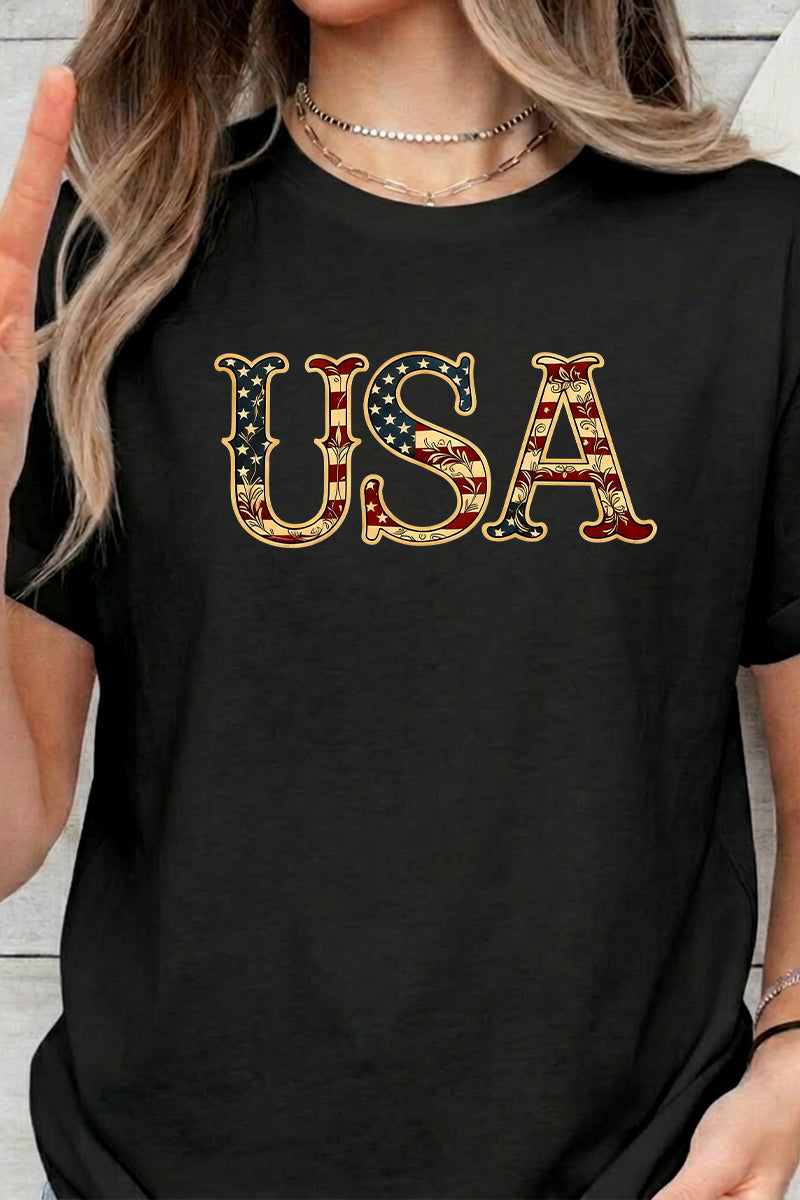USA Cotton Graphic Tee Oversized Patriotic Top