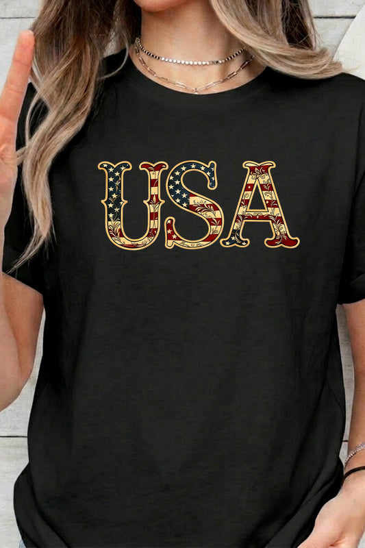 USA Cotton Graphic Tee Oversized Patriotic Top