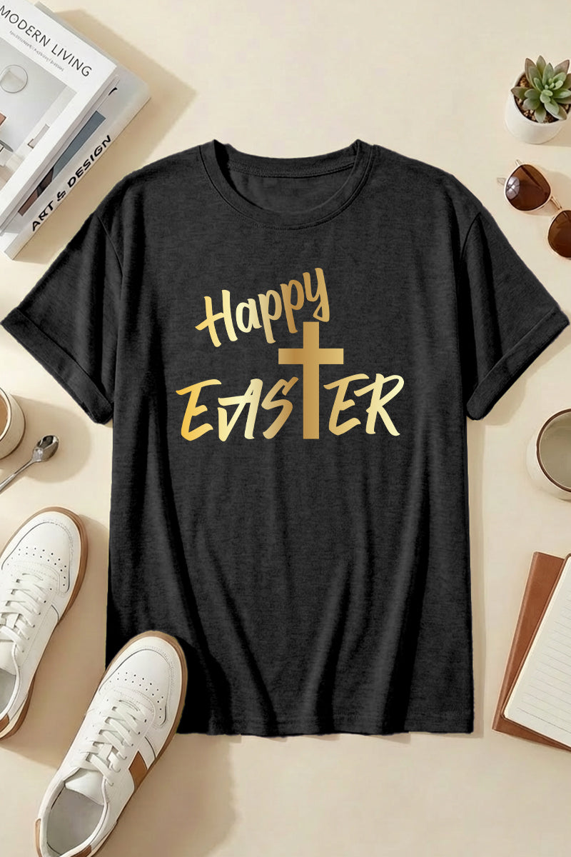 Easter Gold Foil Happy Easter Graphic Crewneck Tee