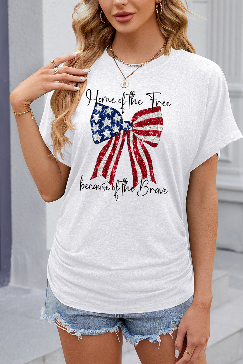American Flag Bow Graphic Casual Patriotic T Shirt