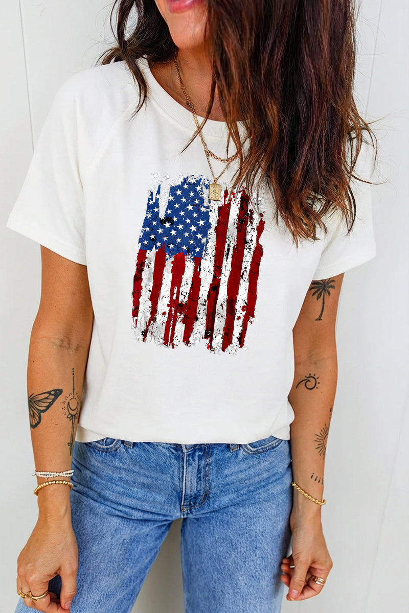 Vintage American Flag Graphic Casual Loose Tee