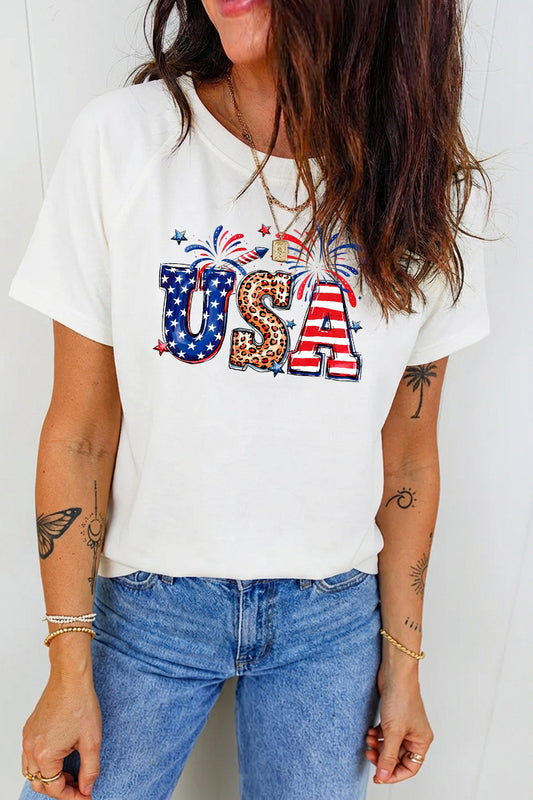USA Letter Graphic Tee Women Patriotic Fourth of July Top