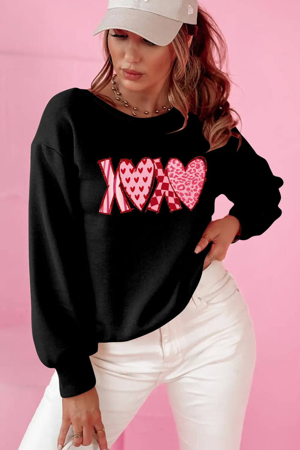 Valentine’s Day Red XOXO Heart Mix Graphic Sweatshirt