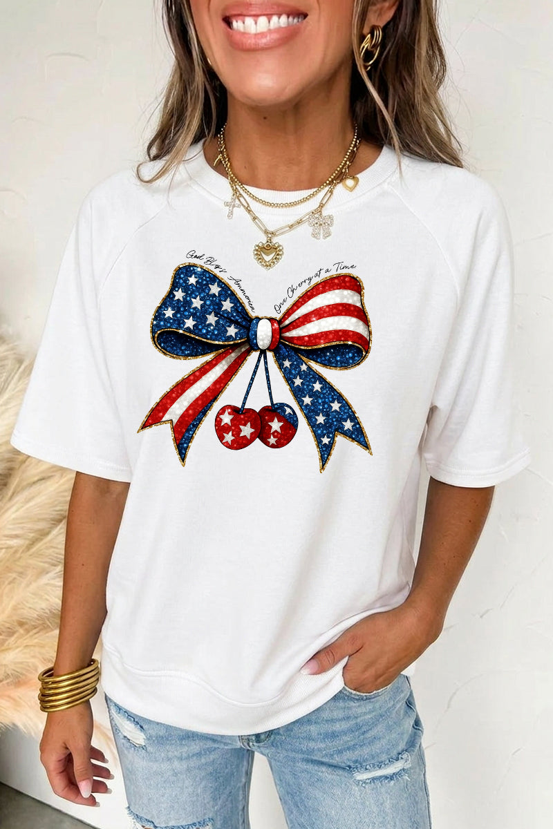Independence Day Bow Graphic Tee Casual Loose Fit