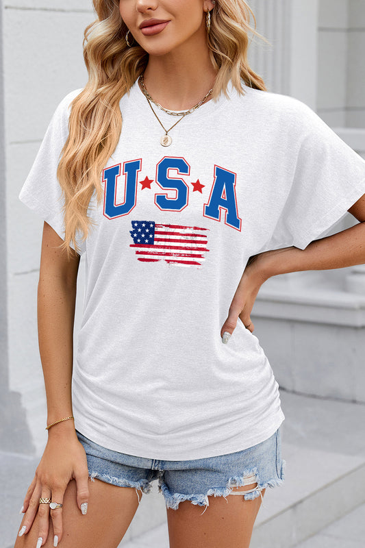 USA Flag Letter Graphic 4th of July Casual Tee